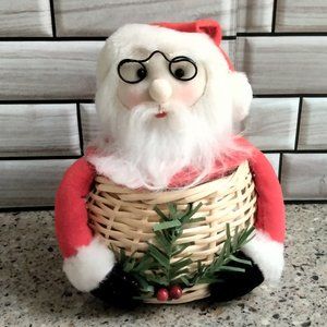Vintage Fabric & Wicker Santa Basket